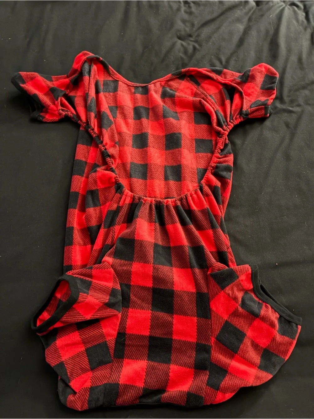 Red & Black Buffalo Plaid Fleece Dog Pajamas Jumpsuit Onesie - Size XL